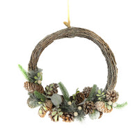 Coroncina con pigne e bacche bianche cm ø28h7