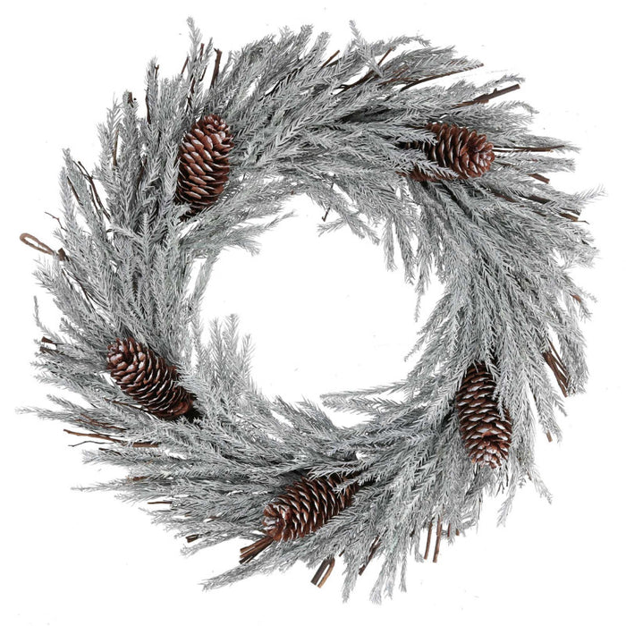 Coroncina innevato bianco con pigne cm ø46x8,5