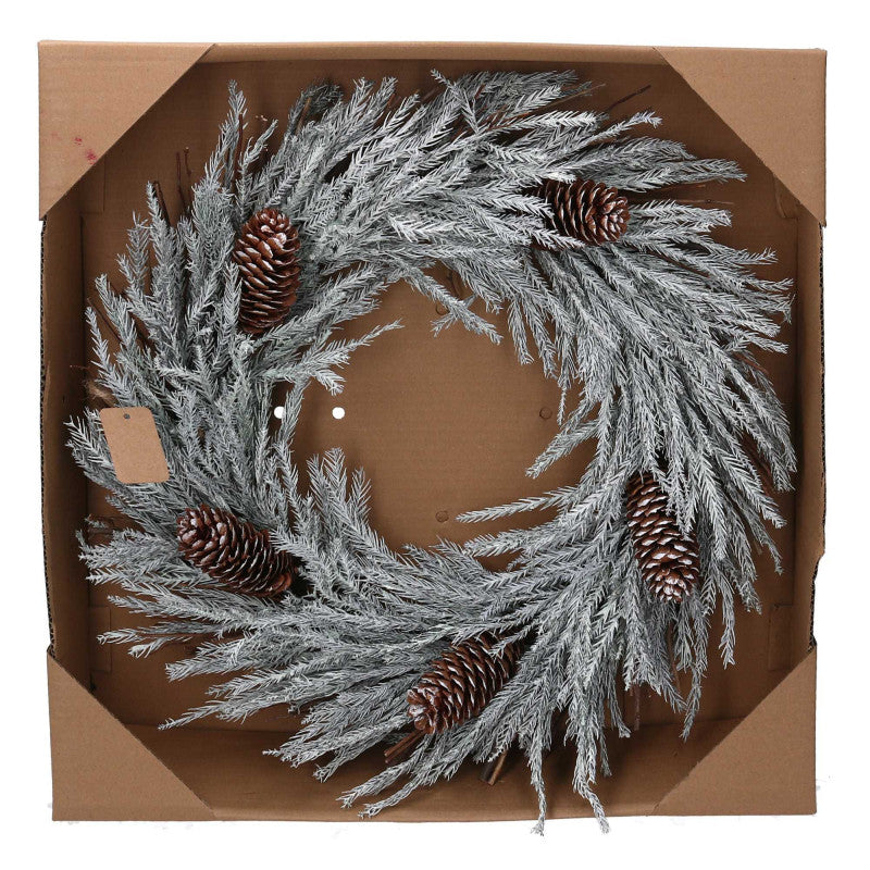 Coroncina innevato bianco con pigne cm ø46x8,5