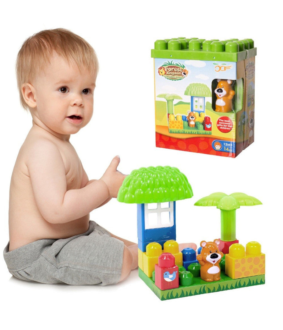 Costruzioni Per Bambini Animali Della Foresta 14pz Con Personaggio E Accesssori         