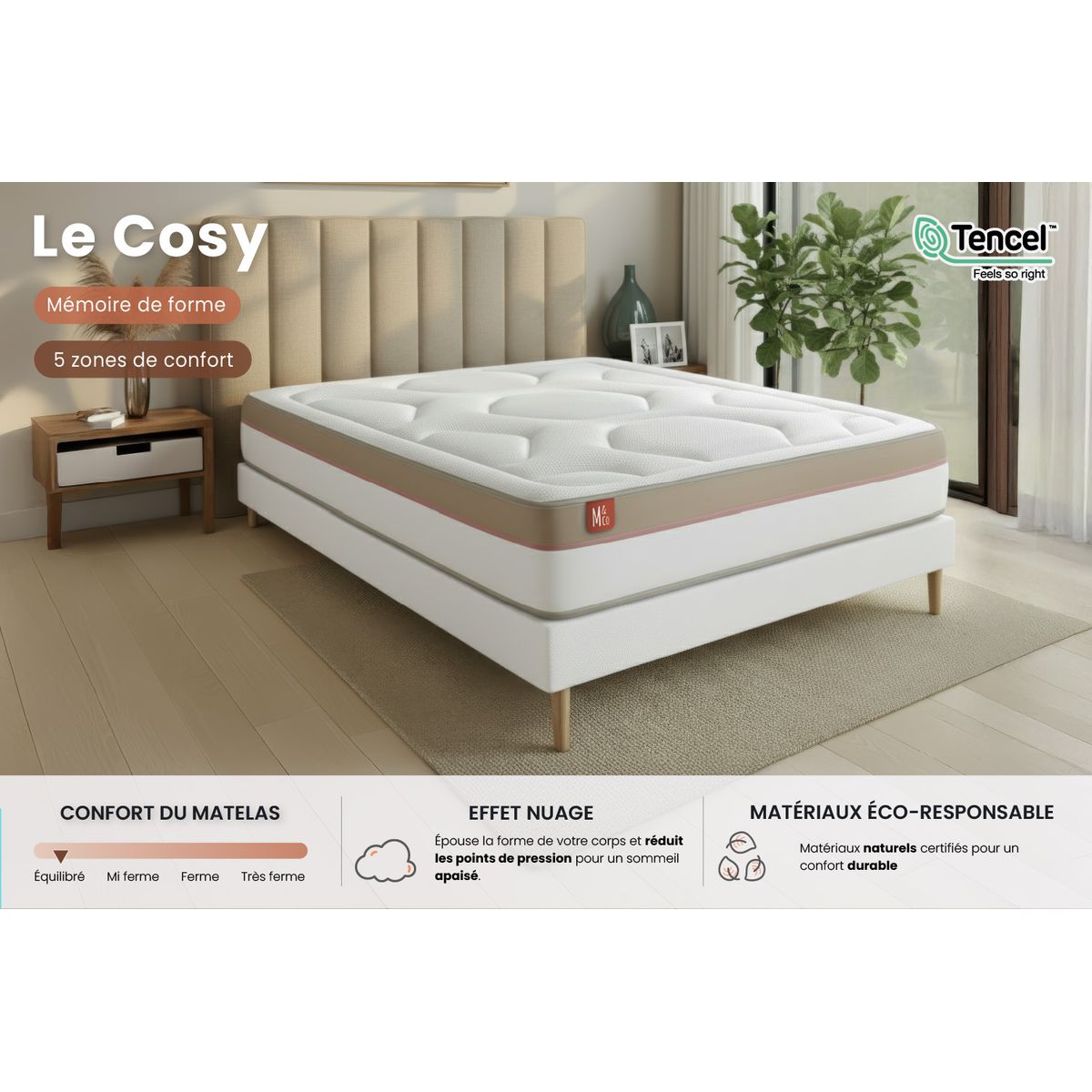 Pacchetto letto completo - Materasso 180x200cm + Box spring con doghe (kit) + 2 cuscini + Piumino - Le Cosy