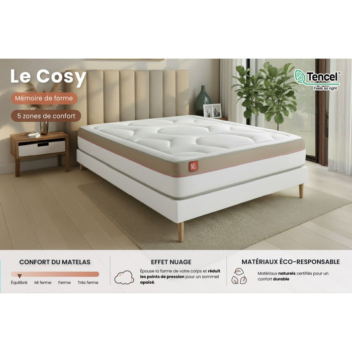 Pacchetto letto completo - Materasso 180x200cm + Box spring con doghe (kit) + 2 cuscini + Piumino - Le Cosy