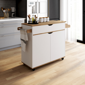 IDMarket - COSY XXL L.90 CM Aparador de cocina con cajón blanco y estantes estilo haya