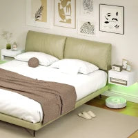 Set 2 Comodini Sospesi con LED RGB Integrati e Regolabili con APP, Cassetto e Ripiano, 37x32x21 cm, Bianco