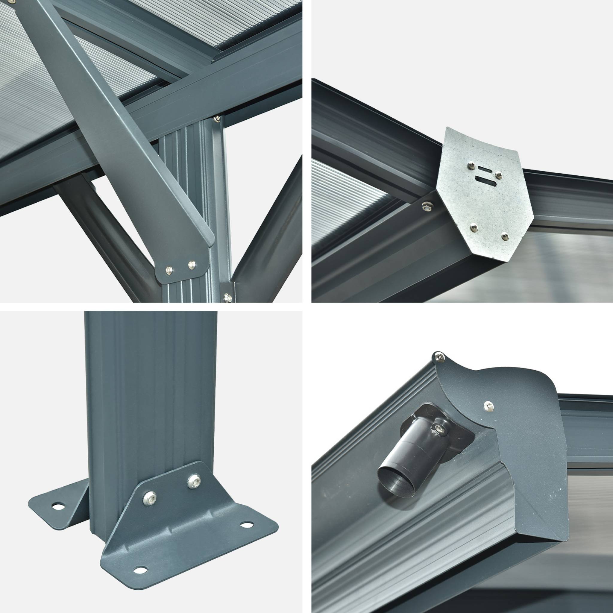 Estensione di pensilina auto in alluminio e policarbonato, 15m²,