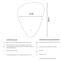 Specchio 5 mm triangolare stondato retroilluminato interruttore touch *** misure 60x80 cm, tonalità standard 6000-65...