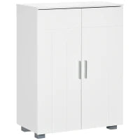 kleankin Mobile Bagno Moderno con 2 Ante, 2 Ripiani Regolabili e Maniglie Argentate, 60x30x80 cm, Bianco