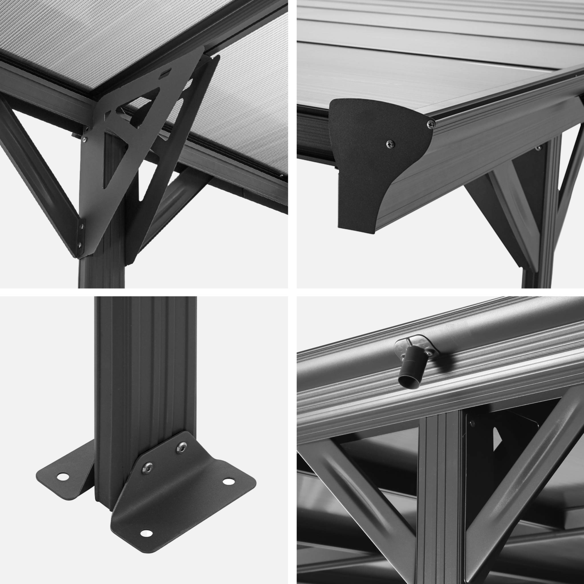 Pensilina auto in alluminio e policarbonato 15m², antracite