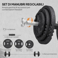 Pesi per Palestra 2 in 1 da 42 kg con 14 Dischi, Bilanciere e Manubri, in Acciaio, 180x24x24 cm, Nero