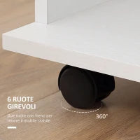 Armadio Guardaroba a Rotelle con 2 Barre e 3 Ripiani Aperti, in Legno e Alluminio, 120x40x128 cm, Bianco