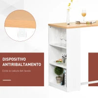 Tavolo Alto da Cucina e Bar con 3 Mensole, Struttura in Acciaio e MDF, Stile Moderno, Bianco, 115x55x100cm