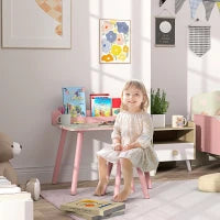 Set Tavolo e Sedia per Bambini con Portalibri e Motivo Orsetto, Rosa