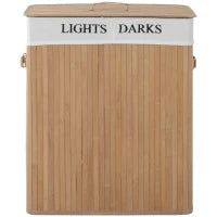 Cesta Portabiancheria in Bambù con Coperchio e Fodera Rimovibile, 52 x 32 x 63cm