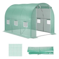 Telo per Serra in PE con 6 Finestre, Porta Avvolgibile e Bordi Interrati, 3x2x2 m, Verde