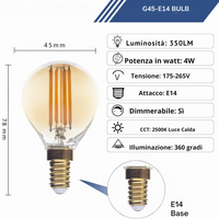 Optonica 1418 lampadina led filamento g45 e14 vetro dorato dimmerabile 4w 2500k