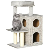 Tiragraffi per Gatti da 5kg max con Lettino e Pallina da Gioco, in Truciolato, Peluche e Sisal, 60x40x91 cm
