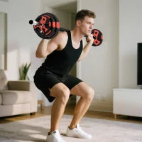 Set Bilanciere e Dischi da 20kg totali con Impugnatura in PU Antiscivolo, Ø17x140 cm, Nero e Rosso