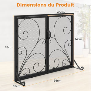 Schermo per caminetto a doppia porta Schermo di protezione focolare aperto Pannelli magnetici Staffe posteriori e anteriori Parascintille nero 20_0009702