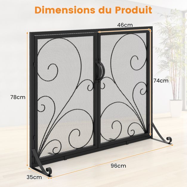 Schermo per caminetto a doppia porta Schermo di protezione focolare aperto Pannelli magnetici Staffe posteriori e anteriori Parascintille nero 20_0009702