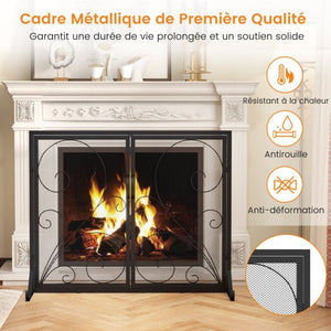 Schermo per caminetto a doppia porta Schermo di protezione focolare aperto Pannelli magnetici Staffe posteriori e anteriori Parascintille nero 20_0009702