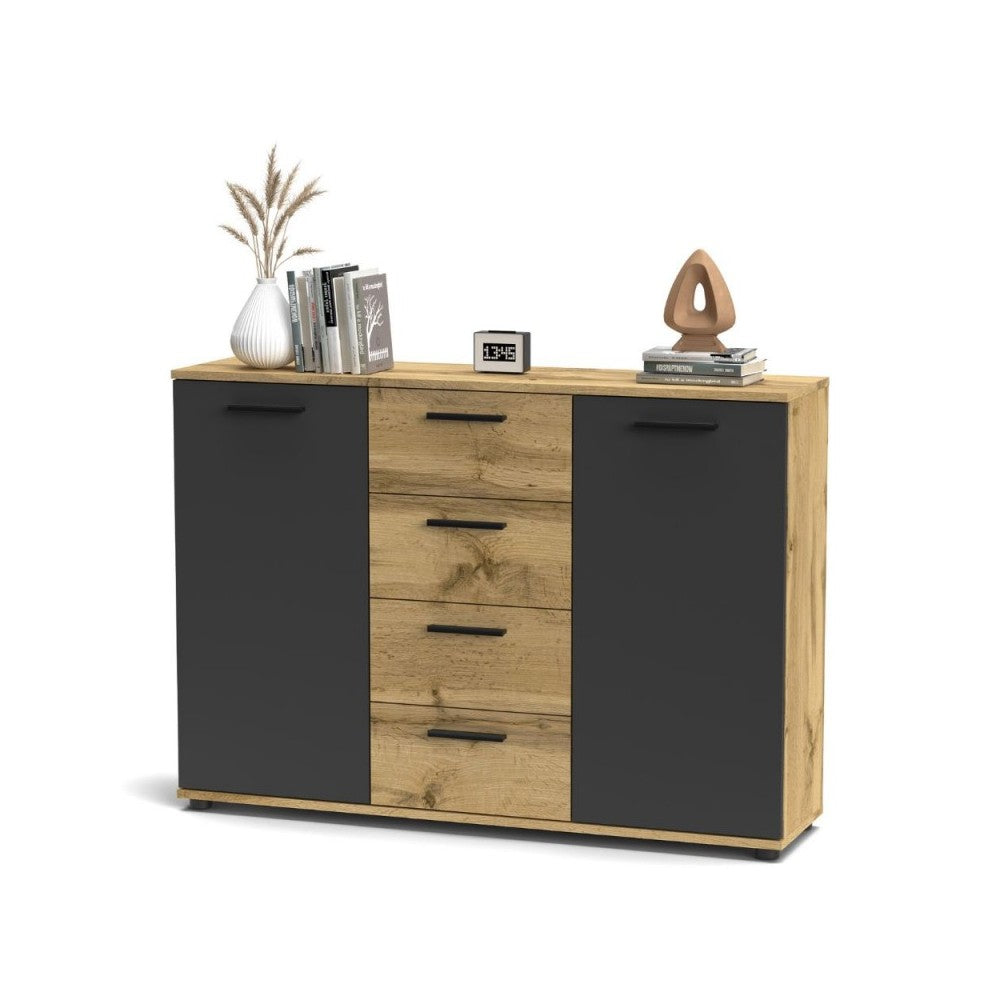 Credenza 2 ante e 4 cassetti rovere e antracite Berno4 120,2x32,5x85,3h