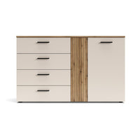 Credenza 4 cassetti e 2 ante Frezo02 cashmere e rovere con listelli verticali 139x38x86H