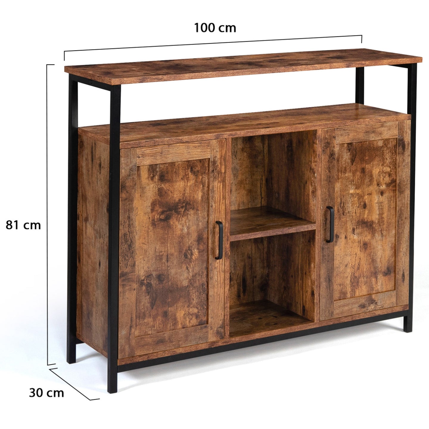IDMarket - Credenza a 2 ante con ripiani effetto invecchiato, design industriale DAYTON