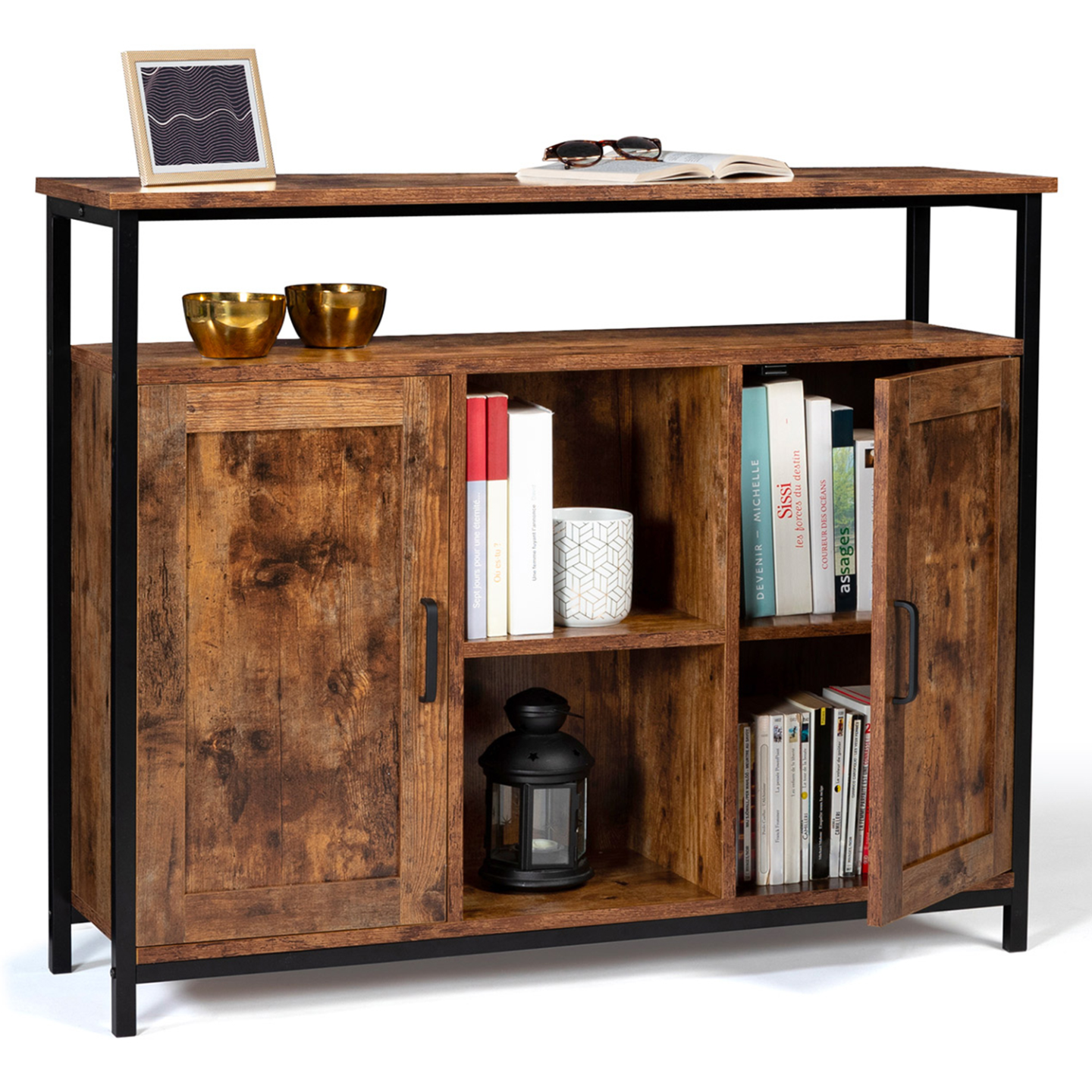 IDMarket - Credenza a 2 ante con ripiani effetto invecchiato, design industriale DAYTON
