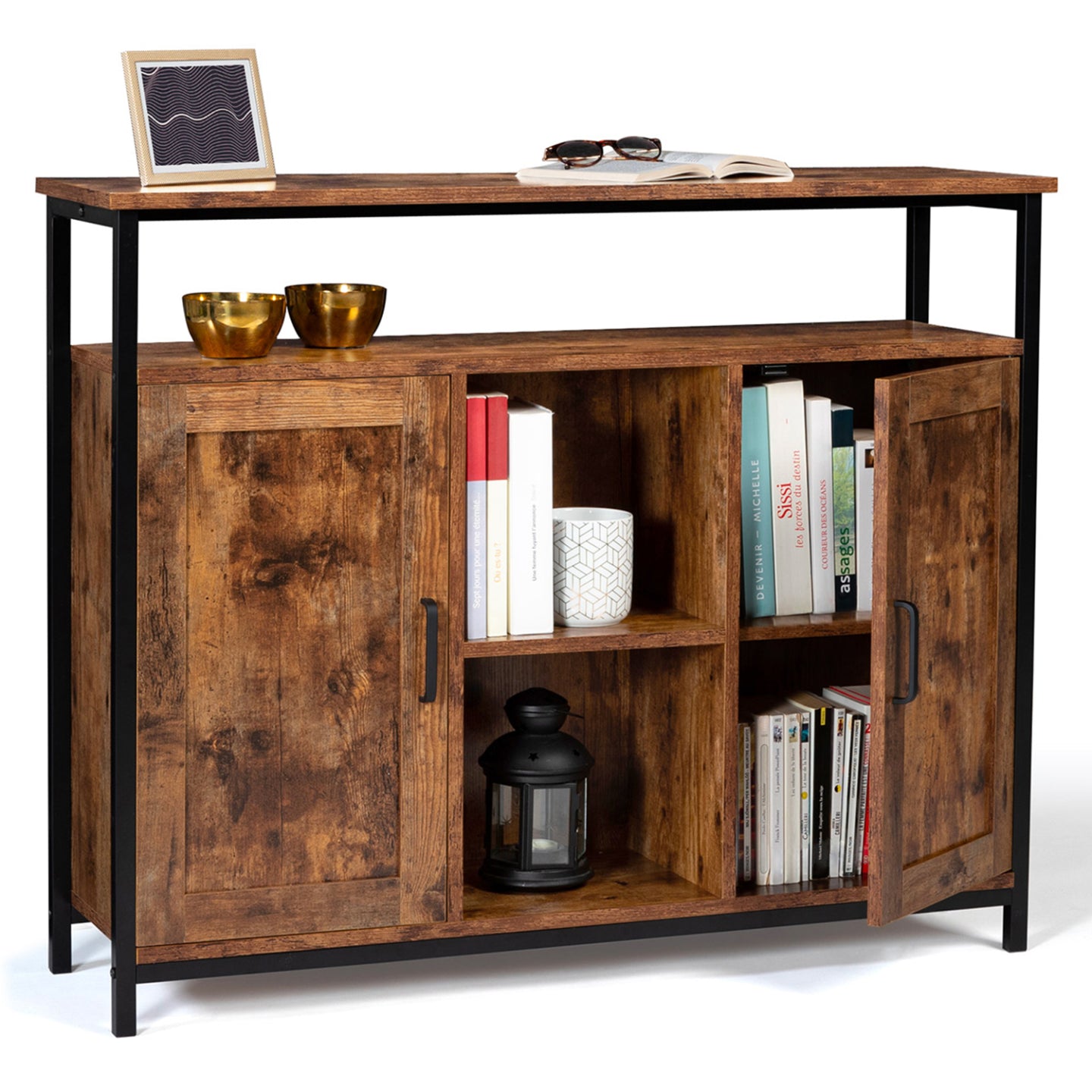IDMarket - Credenza a 2 ante con ripiani effetto invecchiato, design industriale DAYTON