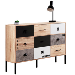 IDMarket - Credenza a 3 ante e 3 cassetti 110 cm SACRAMENTO design industriale