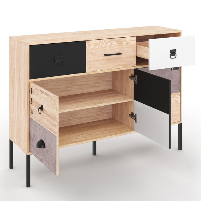 IDMarket - Credenza a 3 ante e 3 cassetti 110 cm SACRAMENTO design industriale