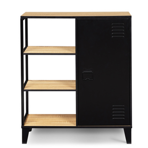 IDMarket - Credenza a 3 ripiani con armadietto in metallo nero e piano in legno 70 cm ESTER industrial design