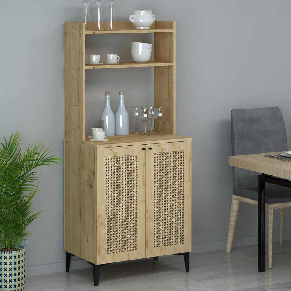 Credenza alta 2 ante e vani a giorno Zanne colore rovere
