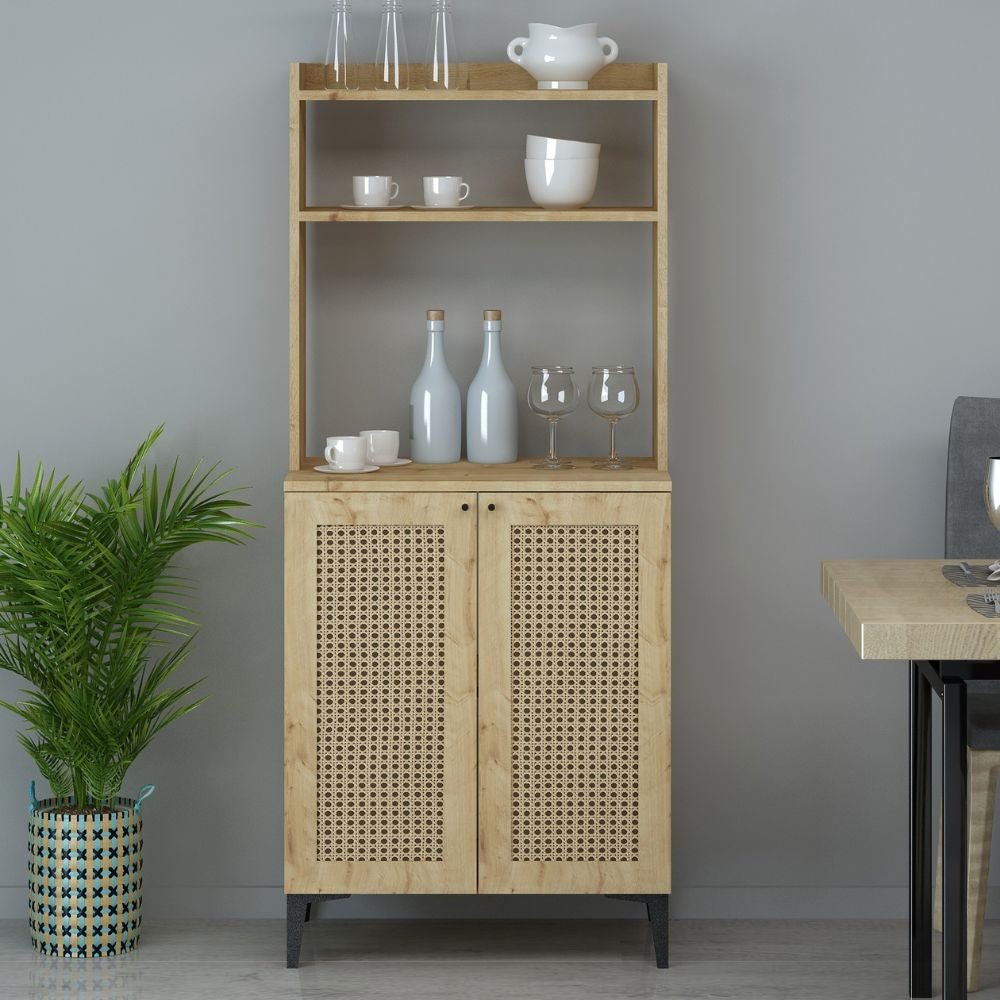 Credenza alta 2 ante e vani a giorno Zanne colore rovere