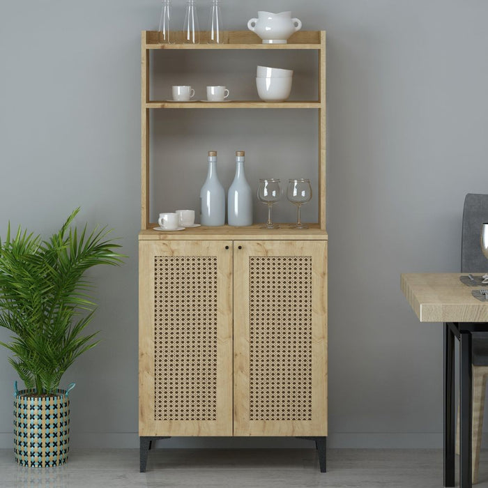 Credenza alta 2 ante e vani a giorno Zanne colore rovere