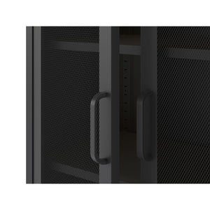 Credenza alta in metallo Diora nero con 2 ante reticolate e 3 ripiani – Design industriale, anima versatile