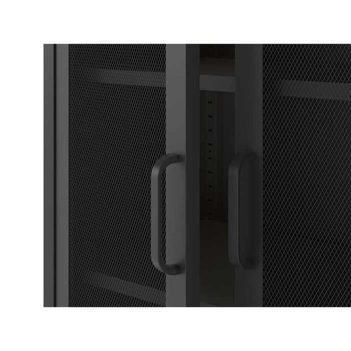 Credenza alta in metallo Diora nero con 2 ante reticolate e 3 ripiani – Design industriale, anima versatile