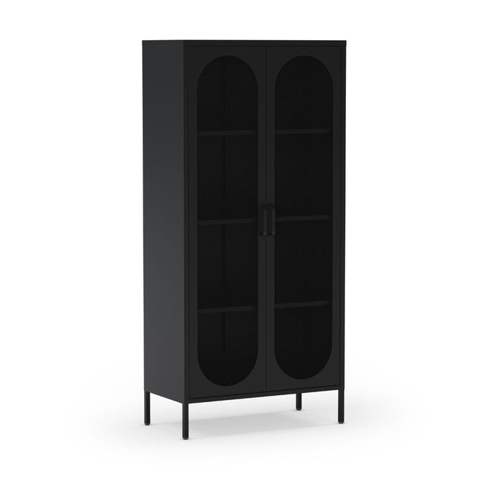 Credenza alta in metallo Diora nero con 2 ante reticolate e 3 ripiani – Design industriale, anima versatile