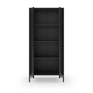 Credenza alta in metallo Diora nero con 2 ante reticolate e 3 ripiani – Design industriale, anima versatile