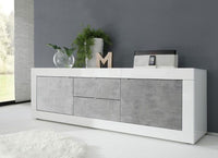 Madia bassa, con 2 ante e 2 cassetti  Bianca Lucida e Cemento, ZLCBSC-MDM-BC222