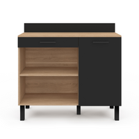 IDMarket - Credenza bassa 100 CM CINA piano di lavoro H.83 cm 1 anta + 1 cassetto finitura faggio e nero