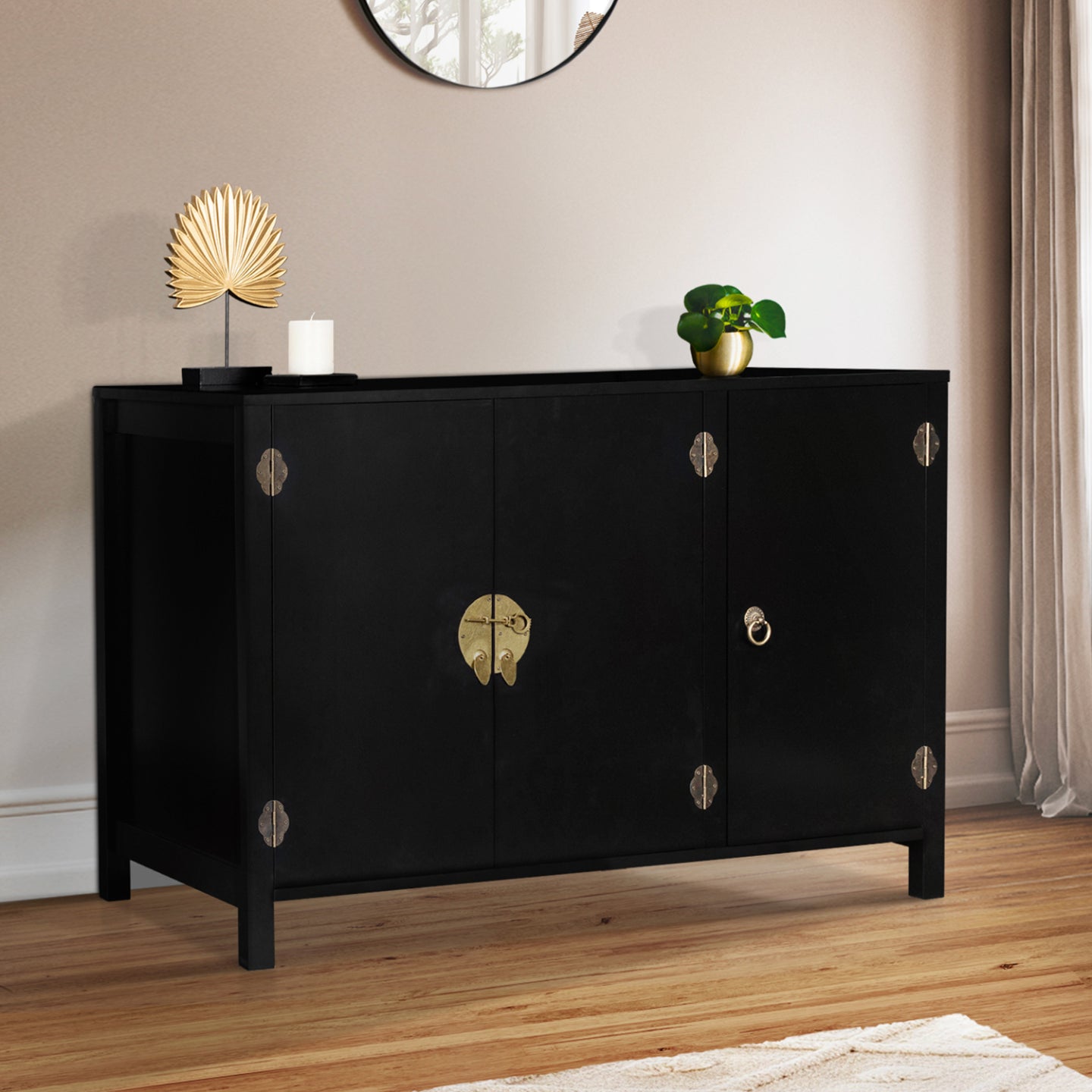 IDMarket - Credenza bassa a 3 ante, legno nero YANG