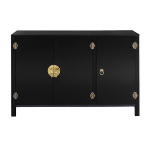 IDMarket - Credenza bassa a 3 ante, legno nero YANG