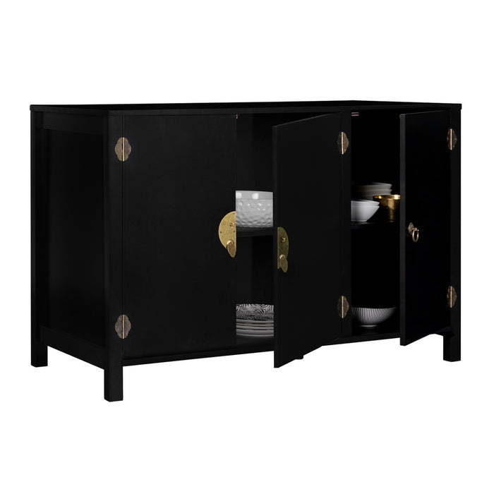 IDMarket - Credenza bassa a 3 ante, legno nero YANG