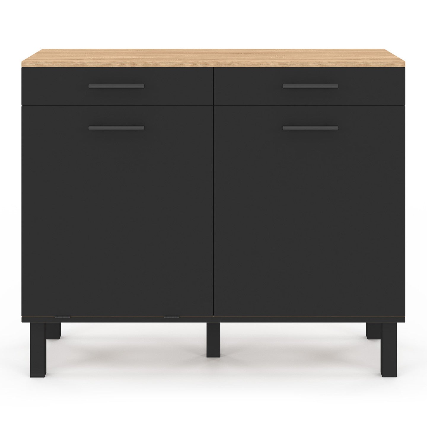 IDMarket - Credenza bassa con cestino 100 cm Piano di lavoro CINA H.83 cm 2 ante + cassetti finitura faggio e nero