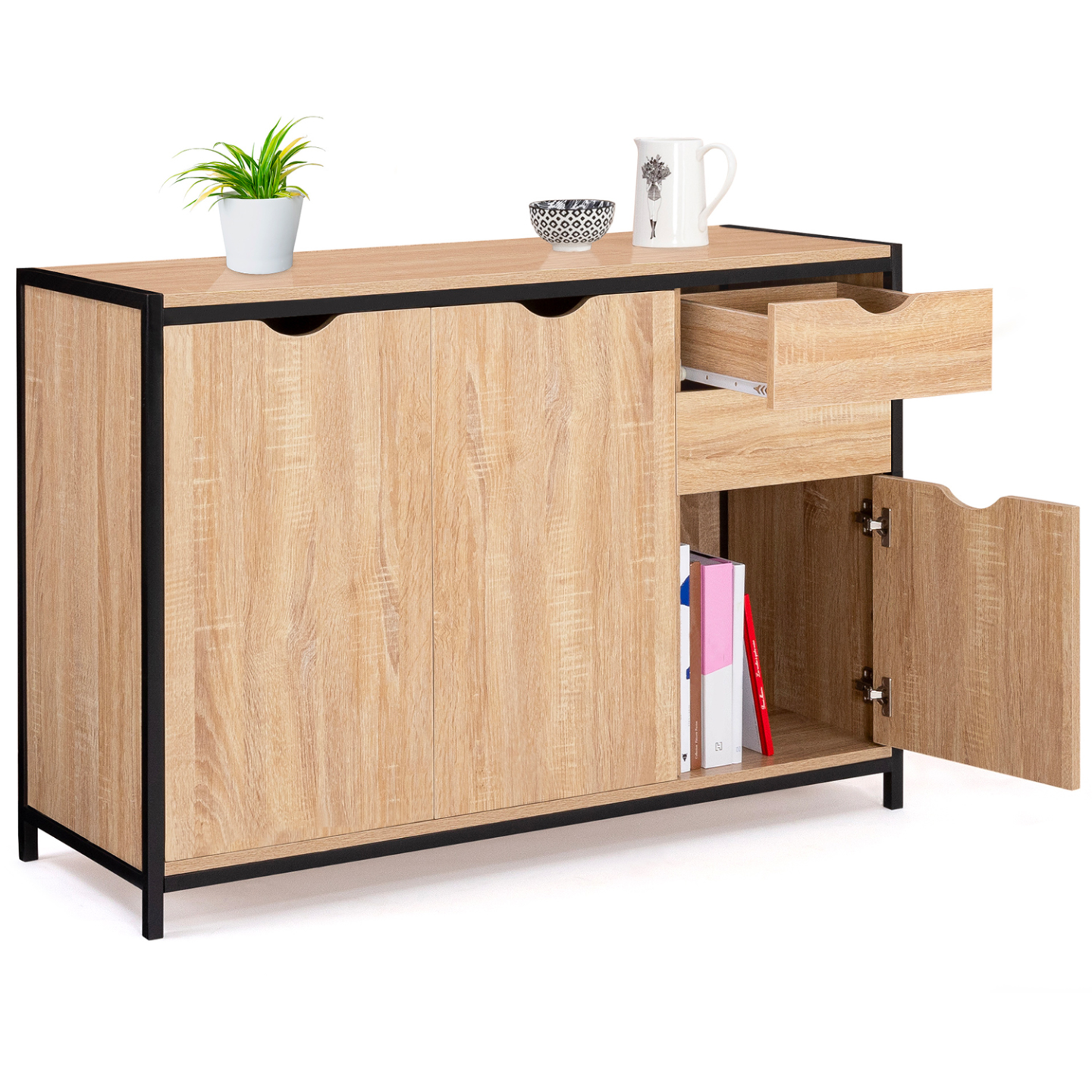 IDMarket - Credenza bassa DETROIT 110 cm con armadi e cassetti dal design industriale