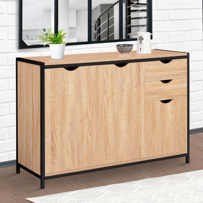 IDMarket - Credenza bassa DETROIT 110 cm con armadi e cassetti dal design industriale