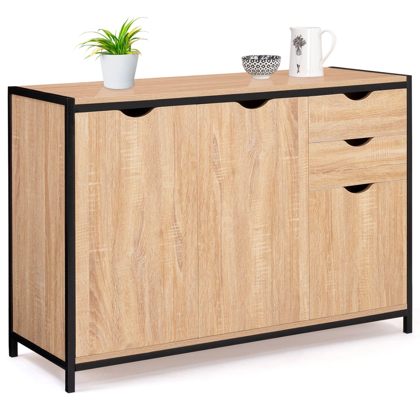 IDMarket - Credenza bassa DETROIT 110 cm con armadi e cassetti dal design industriale