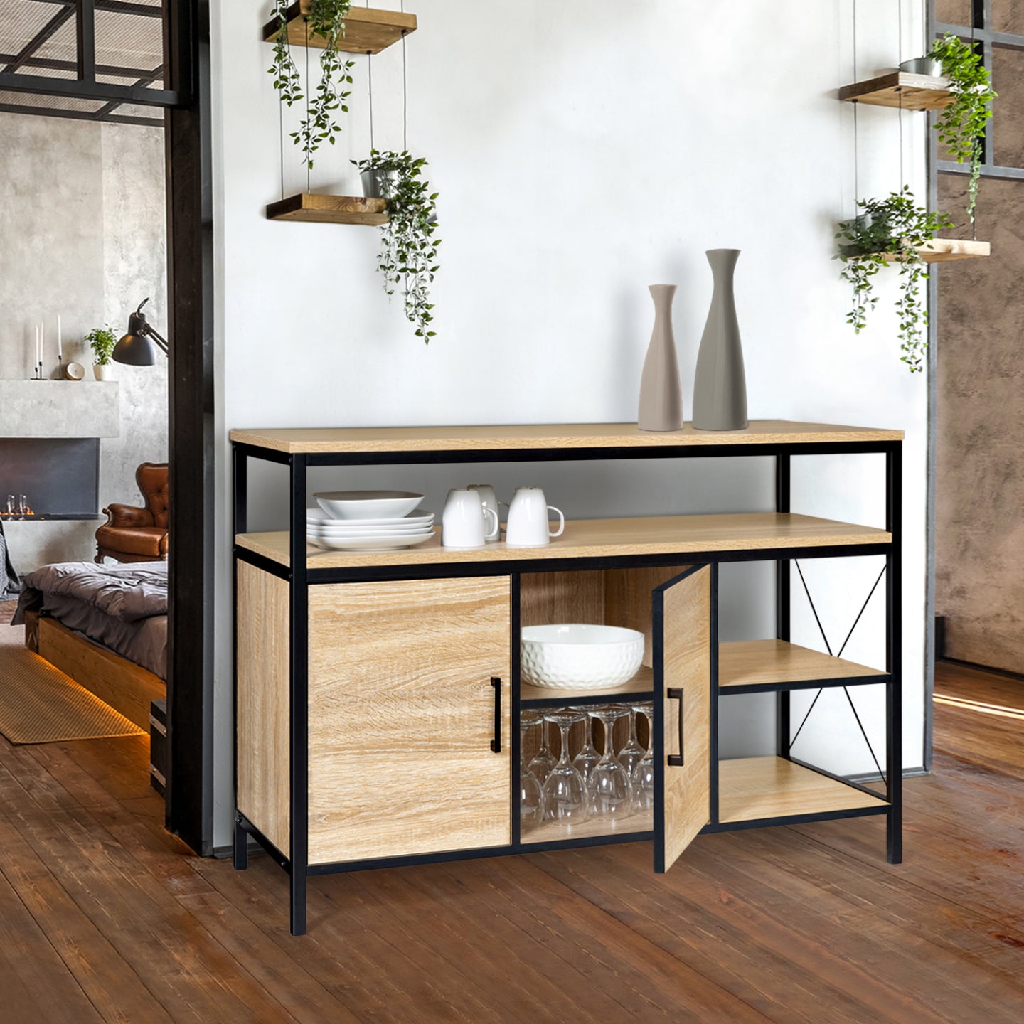 IDMarket - Credenza bassa DETROIT a 2 ante, design industriale