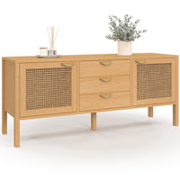 IDMarket - Credenza bassa EDHEN 140 cm, 2 ante e 3 cassetti, legno e vimini